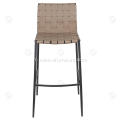 Tabouret de bar en cuir tissé à main kaki minimaliste